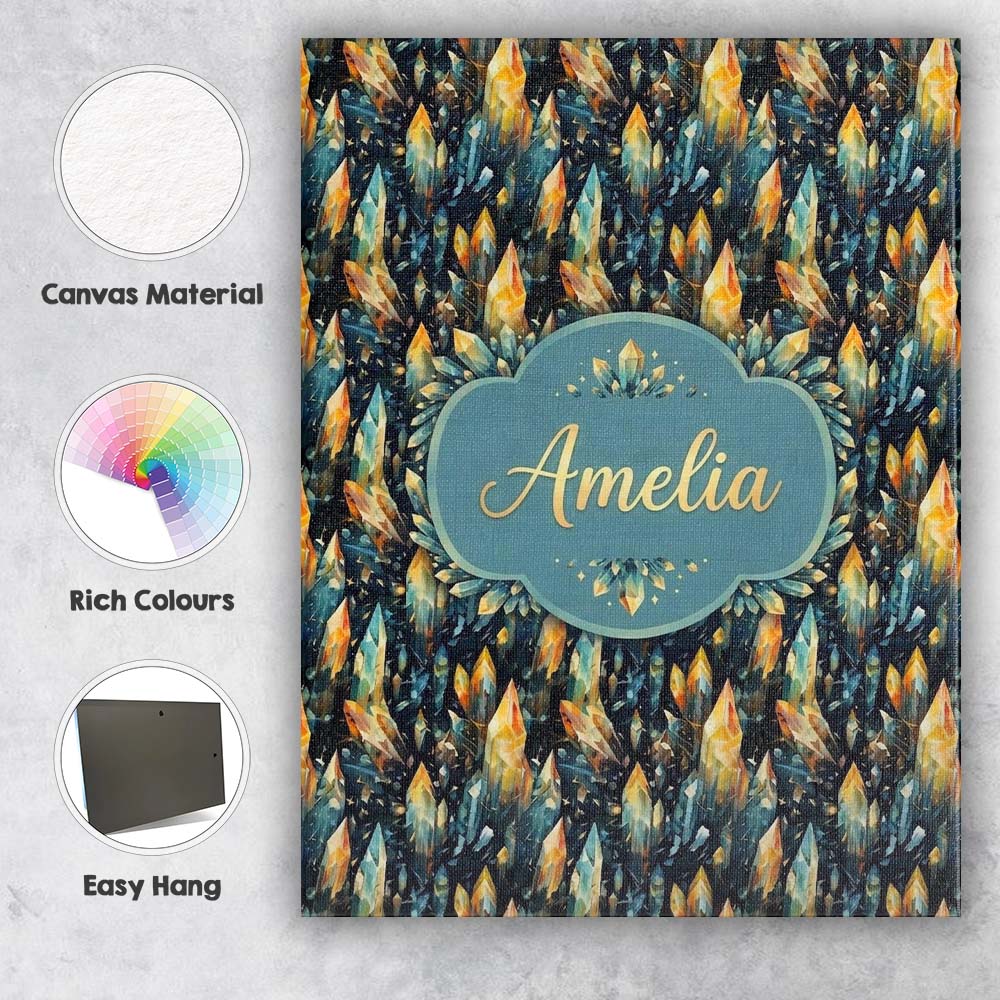 Personalised Name Vibrant Abstract Crystal Seamless Pattern Dark Custom Interior Canvas Wall Art Print Decor Picture Ready to Hang