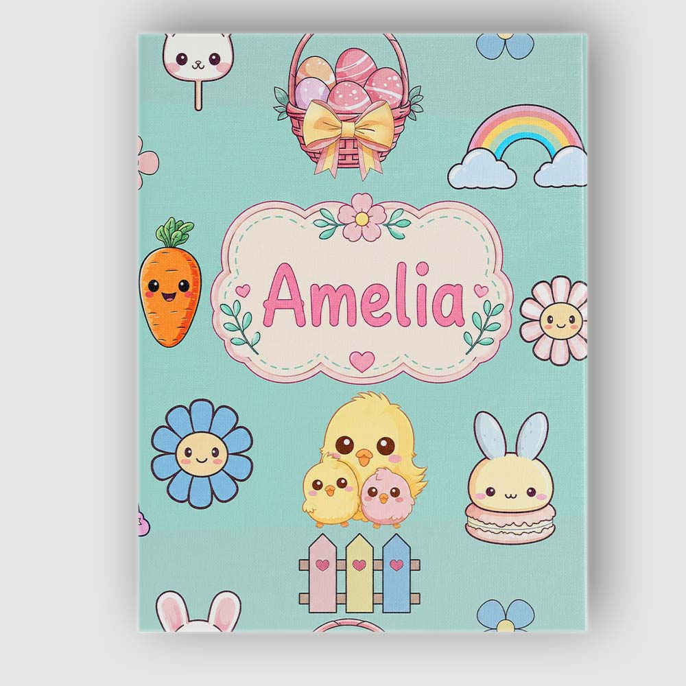 Personalised Name Cute Easter Chick Bunny Custom Unique Gift Idea Elegant Feature Canvas Wall Art Print Decor Picture Ready to Hang