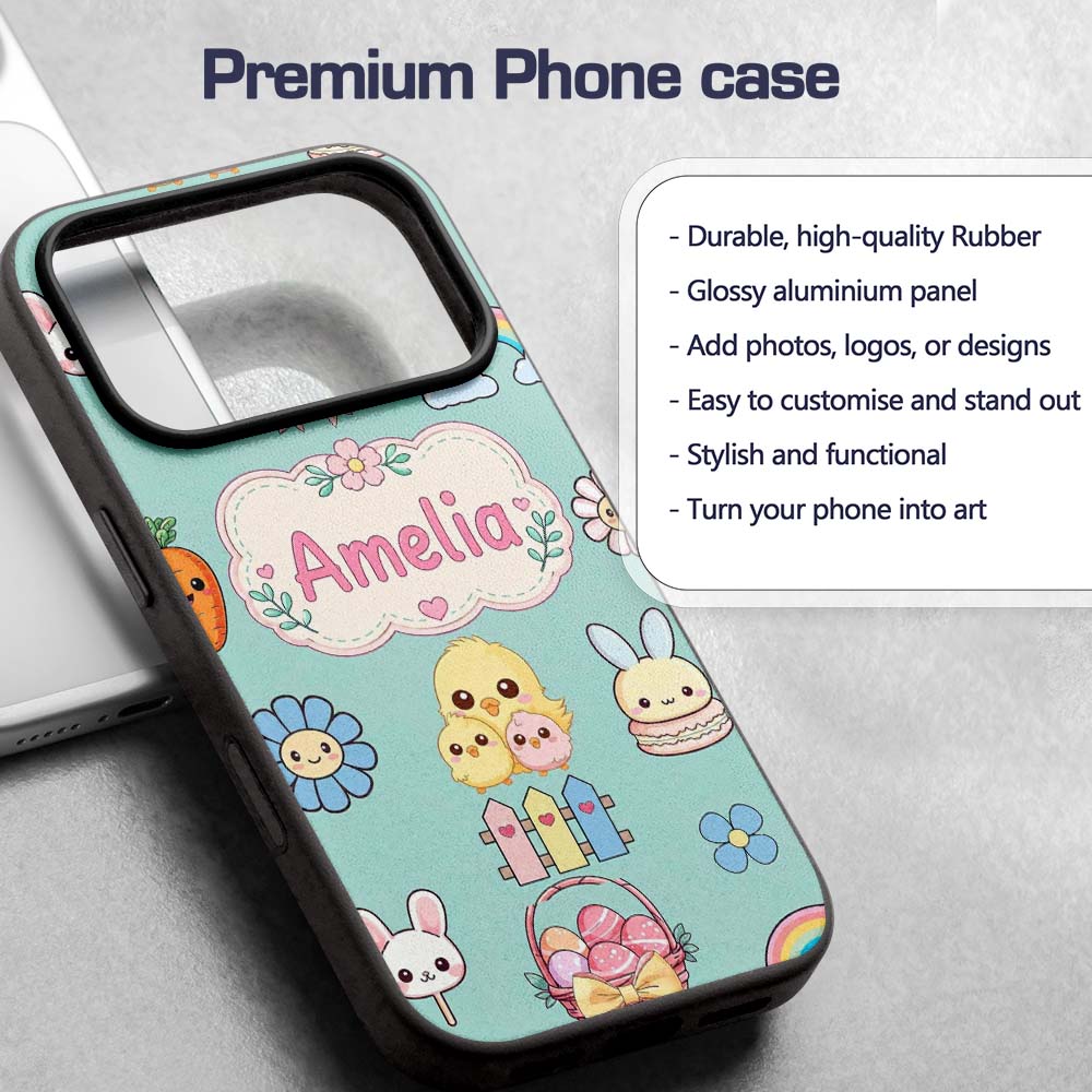 Cute Easter Chick Bunny Macaron Carrot Rainbow Custom Name Protective Phone Case Mobile Cover Durable Everyday Smartphone Shock Resistant