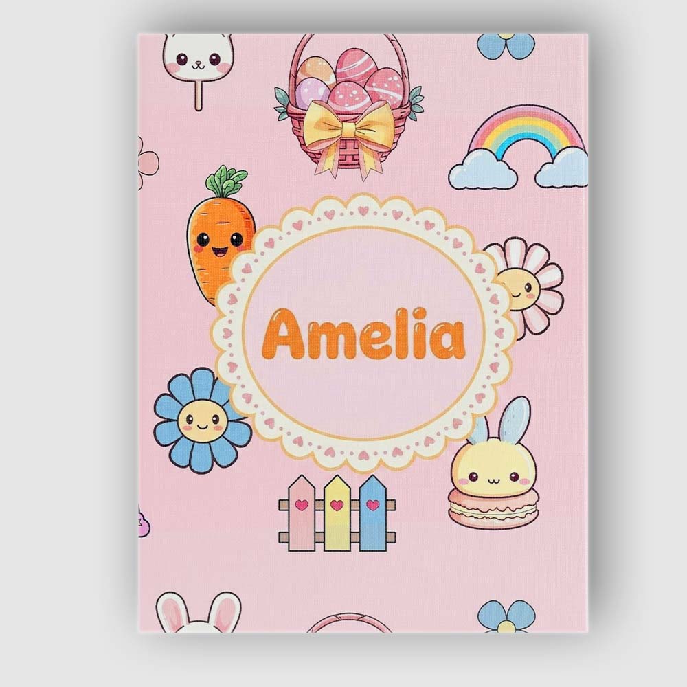 Personalised Name Cute Easter Chick Bunny Custom Unique Gift Idea Elegant Feature Canvas Wall Art Print Decor Picture Ready to Hang