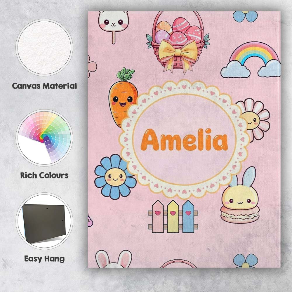 Personalised Name Cute Easter Chick Bunny Custom Unique Gift Idea Elegant Feature Canvas Wall Art Print Decor Picture Ready to Hang