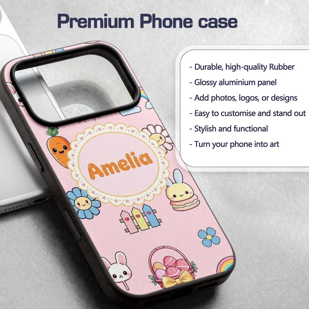 Cute Easter Chick Bunny Macaron Carrot Rainbow Custom Name Protective Phone Case Mobile Cover Durable Everyday Smartphone Shock Resistant
