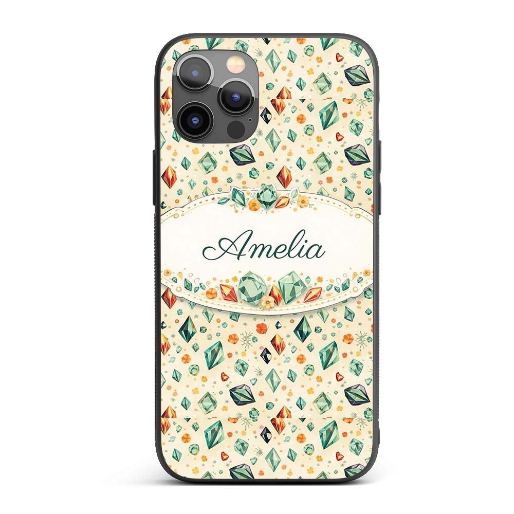 Decorative Crystal Floral Seamless Pattern Pastel Custom Name Protective Phone Case Mobile Cover Durable Everyday Smartphone Shock Resistant