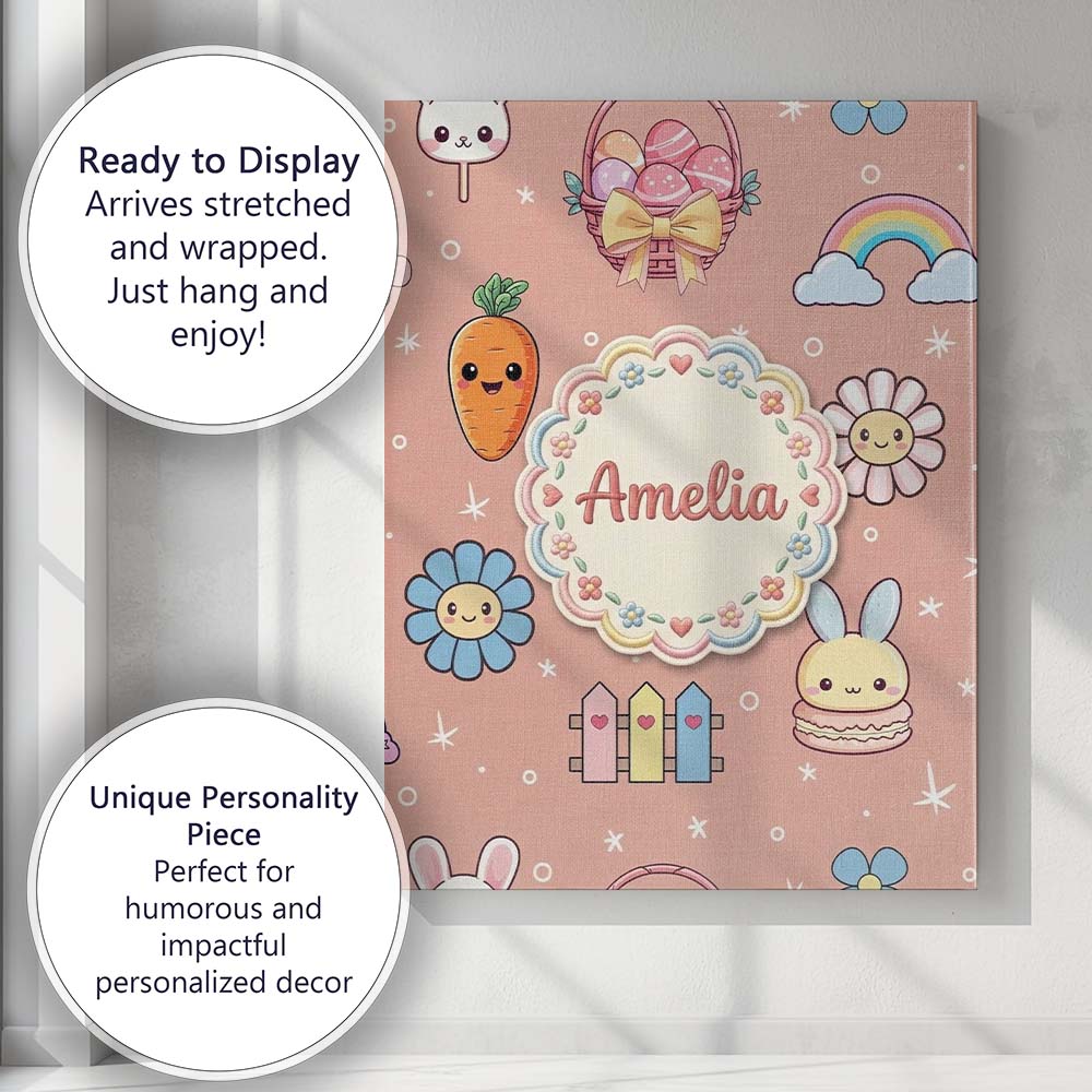 Personalised Name Easter Chick Bunny Custom Premium Decorative Design Modern Room Accent Canvas Wall Art Print Decor Picture Ready to Hang