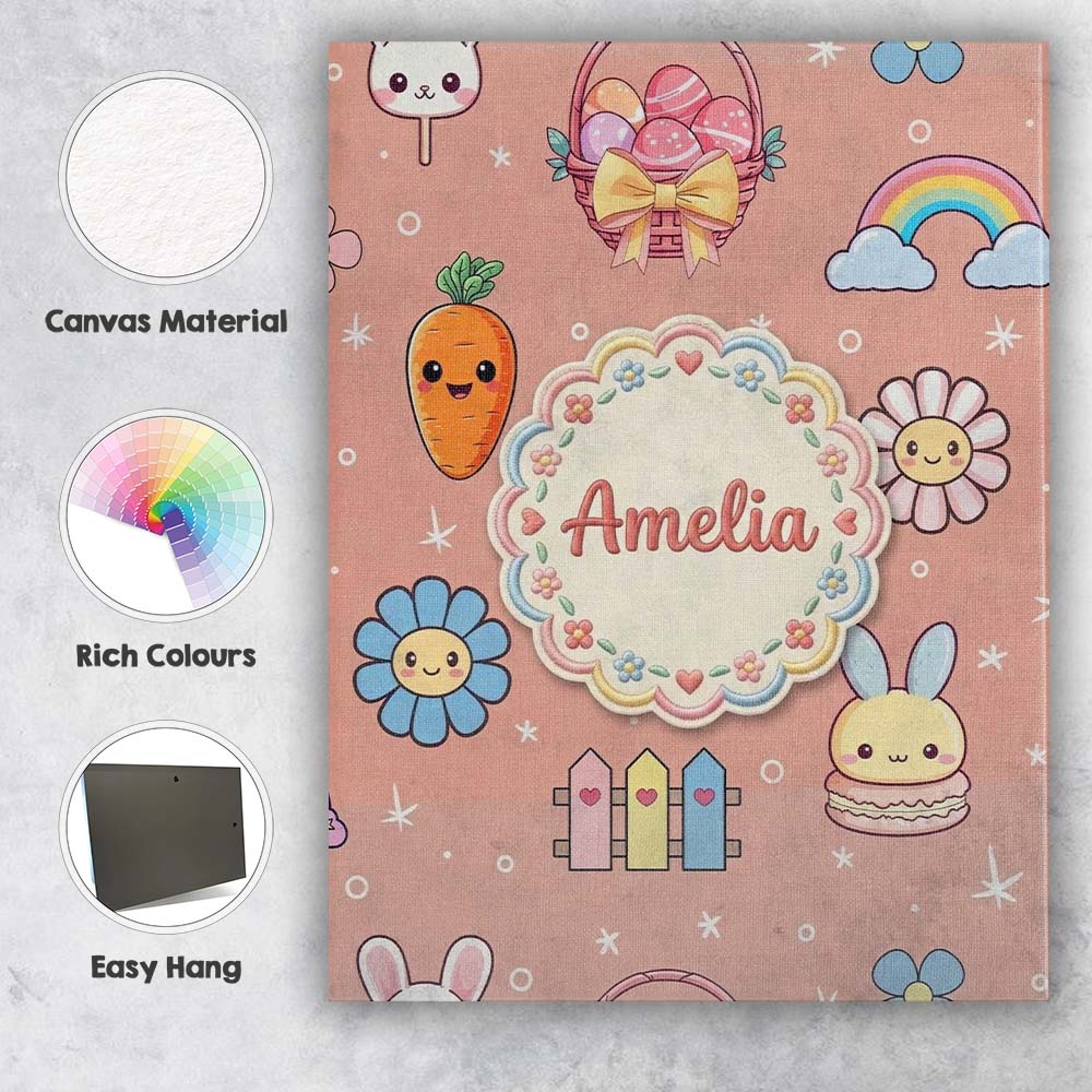 Personalised Name Easter Chick Bunny Custom Premium Decorative Design Modern Room Accent Canvas Wall Art Print Decor Picture Ready to Hang