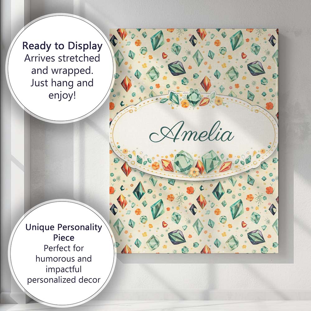 Personalised Name Decorative Crystal Floral Seamless Pattern Pastel Custom Canvas Wall Art Print Decor Picture Ready to Hang