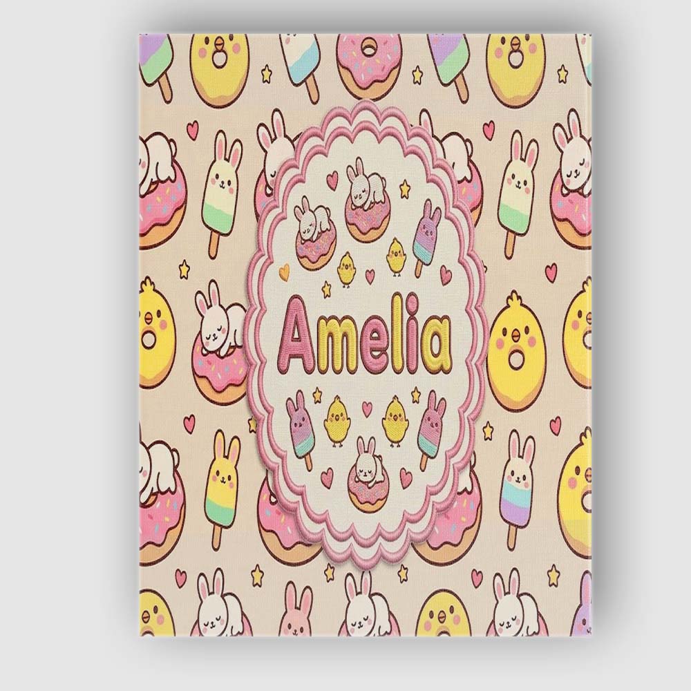 Personalised Name Cute Bunny Ice Cream Custom Modern Room Accent Elegant Feature Canvas Wall Art Print Decor Picture Ready to Hang