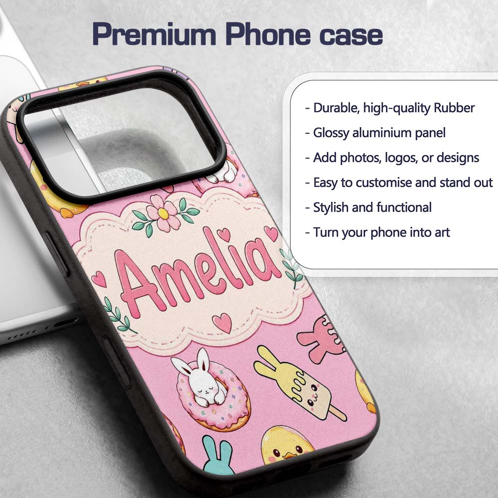 Cute Bunny Ice Cream Donut Chick Kawaii Seamless Custom Name Protective Phone Case Mobile Cover Durable Everyday Smartphone Shock Resistant