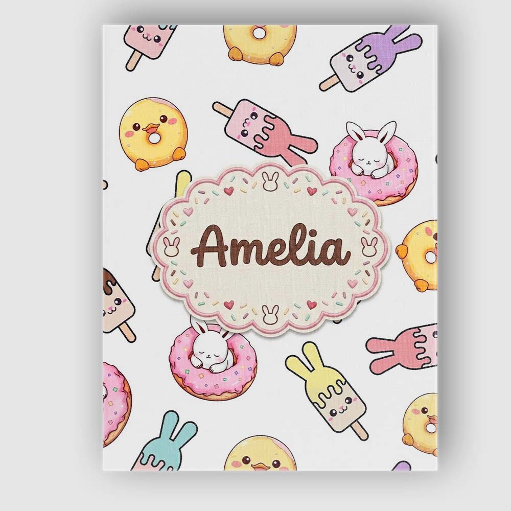 Personalised Name Cute Bunny Ice Cream Custom Modern Room Accent Elegant Feature Canvas Wall Art Print Decor Picture Ready to Hang