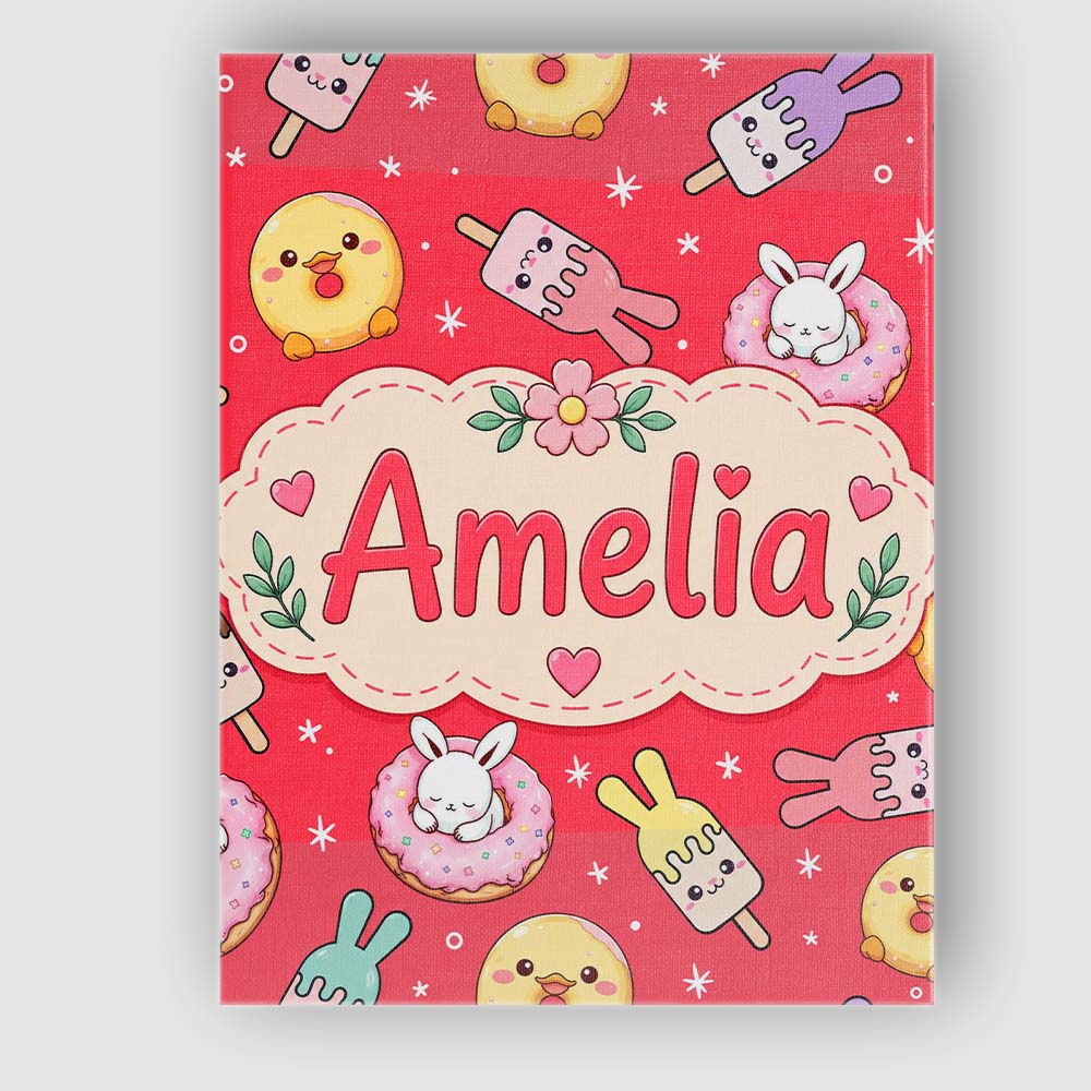 Personalised Name Cute Bunny Donut Ice Custom Modern Room Accent Elegant Feature Canvas Wall Art Print Decor Picture Ready to Hang