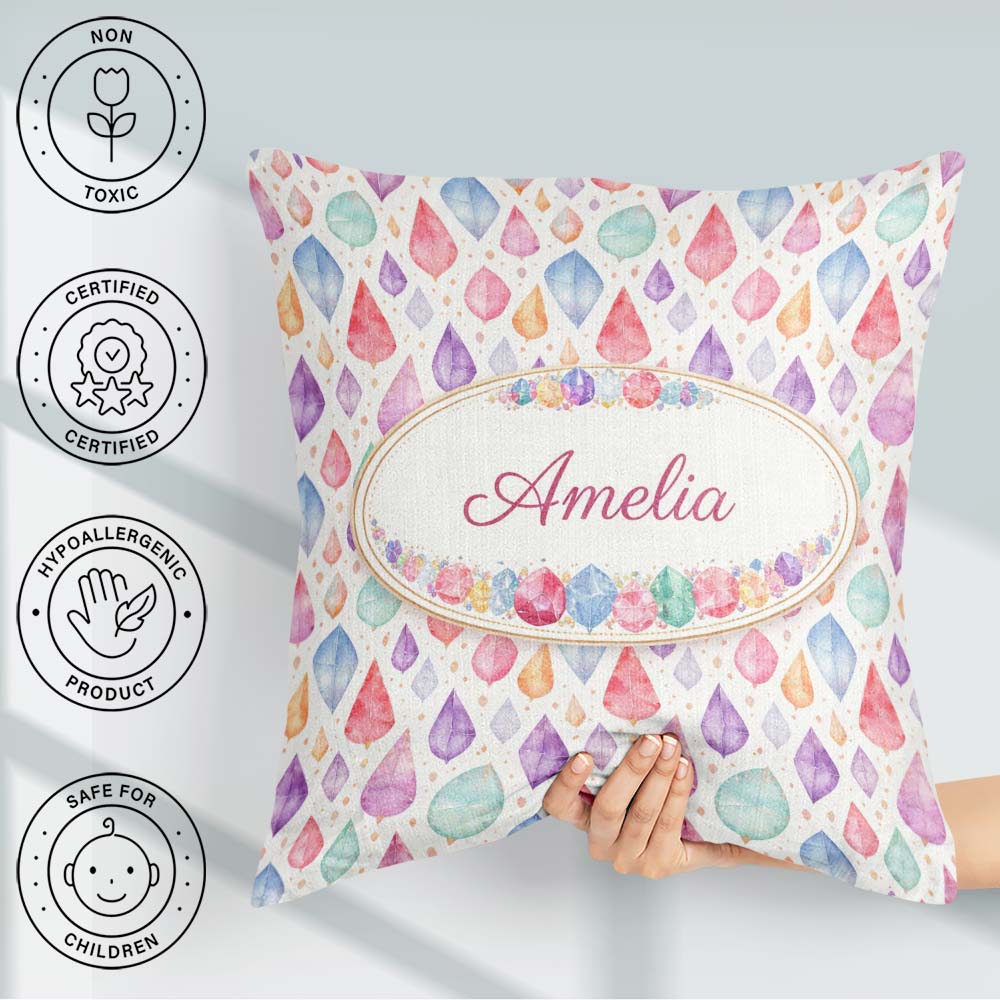 Custom Name Pastel Gemstone Seamless Light Background Watercolor Square Filled Cushion Throw Pillow Sofa Bed Home Decor Zip Washable UK Made