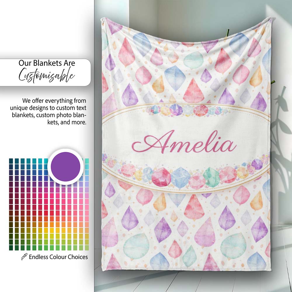 Soft Pastel Gemstone Seamless Light Background Watercolor Crystal Personalised Custom Name Super Soft Fleece Blanket Bed Sofa Throw