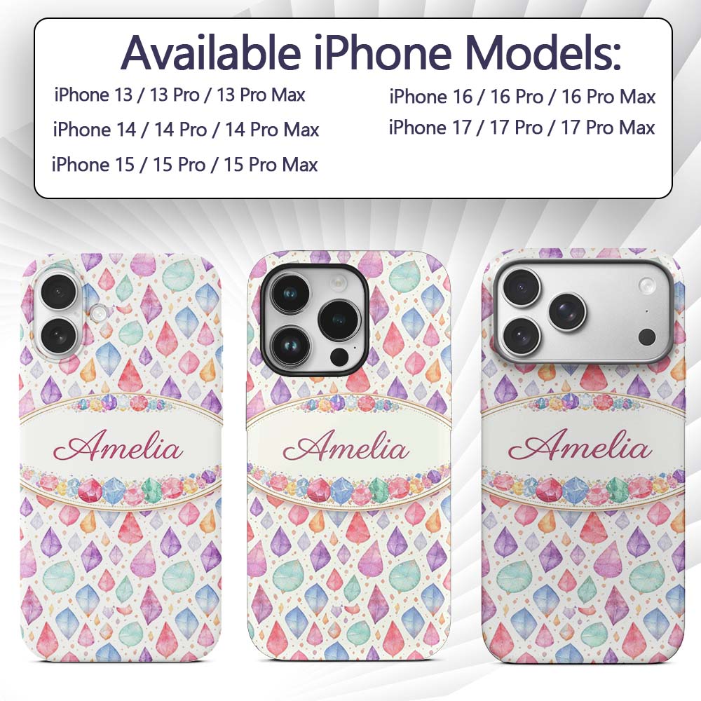 Soft Pastel Gemstone Seamless Light Background Custom Name Protective Phone Case Mobile Cover Durable Everyday Smartphone Shock Resistant