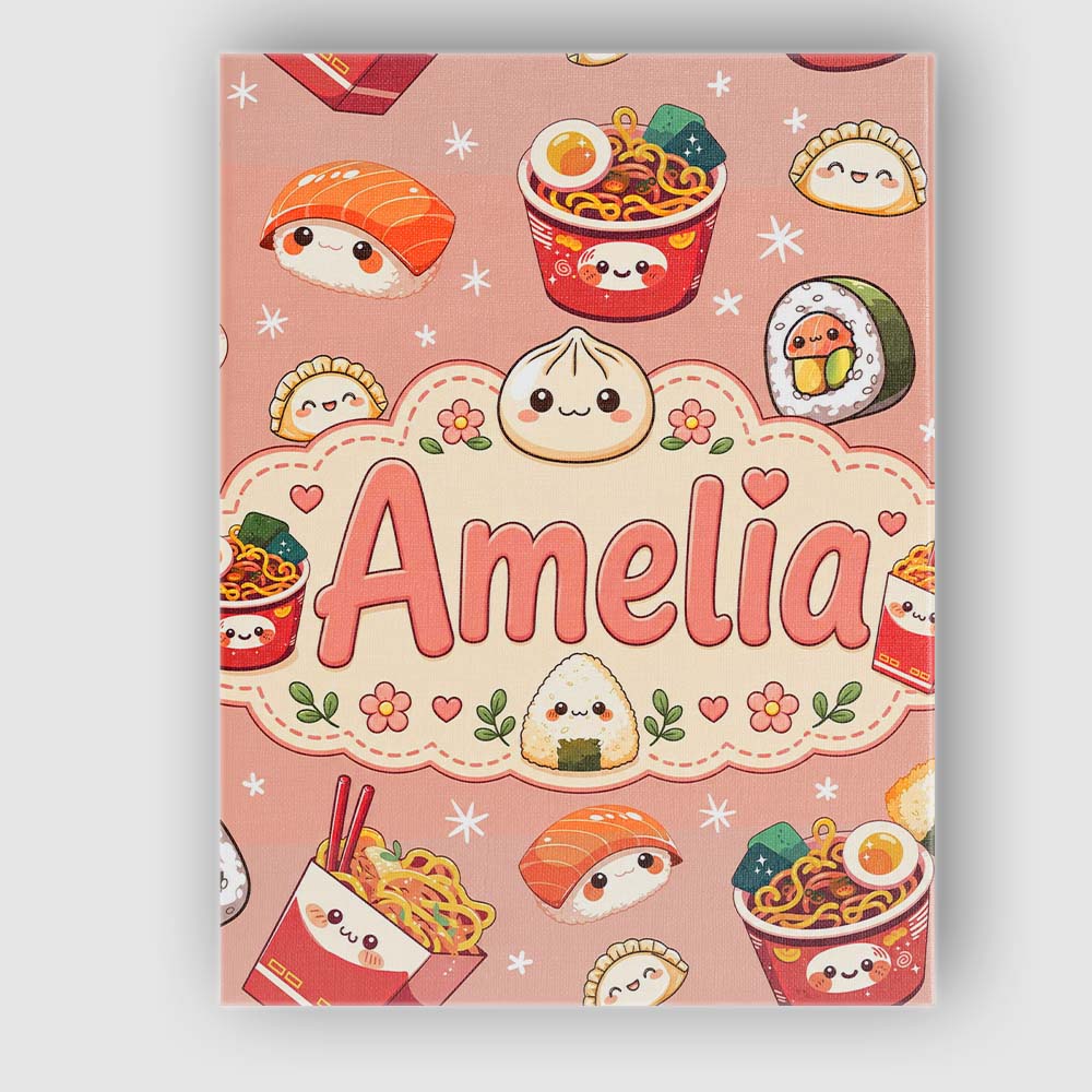 Personalised Name Cute Kawaii Sushi Ramen Custom Unique Gift Idea Elegant Feature Canvas Wall Art Print Decor Picture Ready to Hang