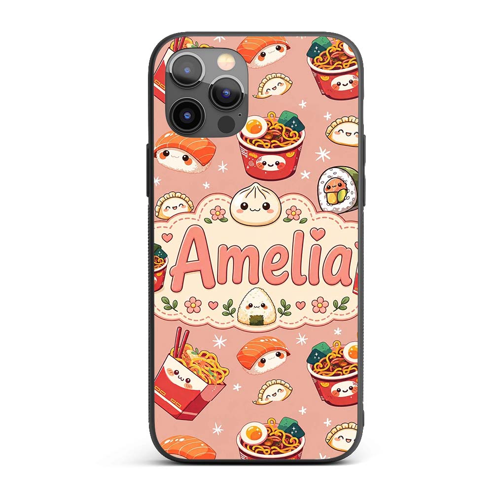 Cute Kawaii Sushi Ramen Dumpling Printed Design Custom Name Protective Phone Case Mobile Cover Durable Everyday Smartphone Shock Resistant