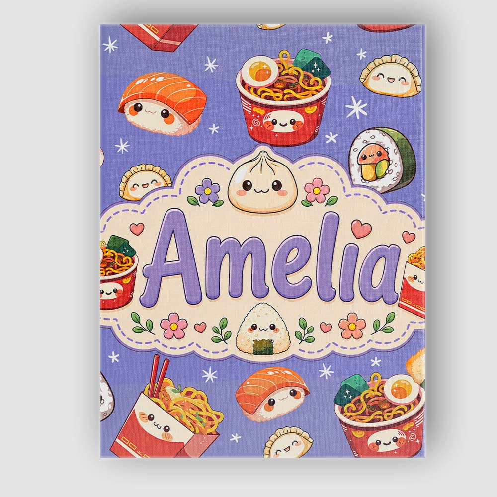 Personalised Name Kawaii Sushi Ramen Custom Premium Decorative Design Modern Room Accent Canvas Wall Art Print Decor Picture Ready to Hang