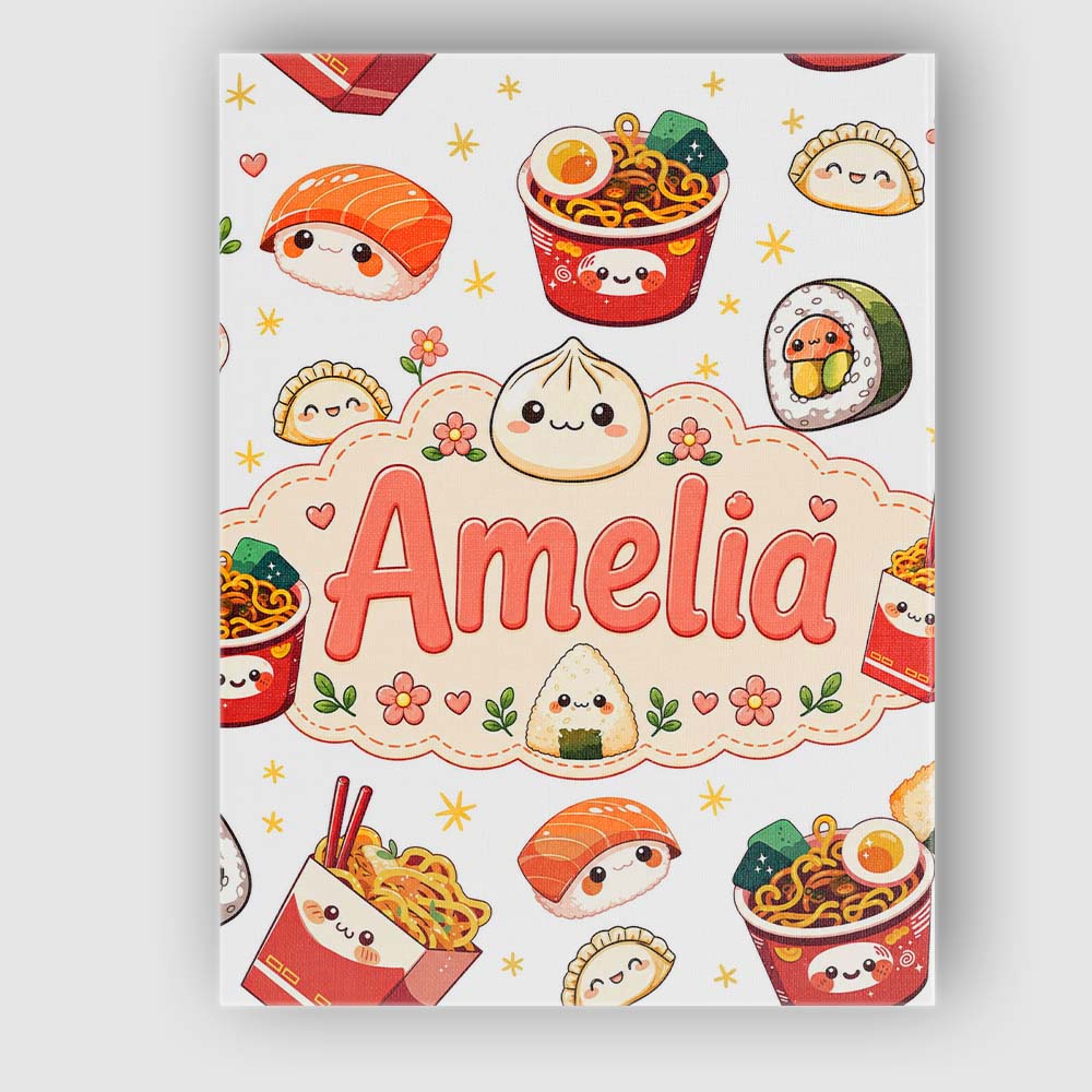 Personalised Name Kawaii Sushi Ramen Custom Premium Decorative Design Modern Room Accent Canvas Wall Art Print Decor Picture Ready to Hang