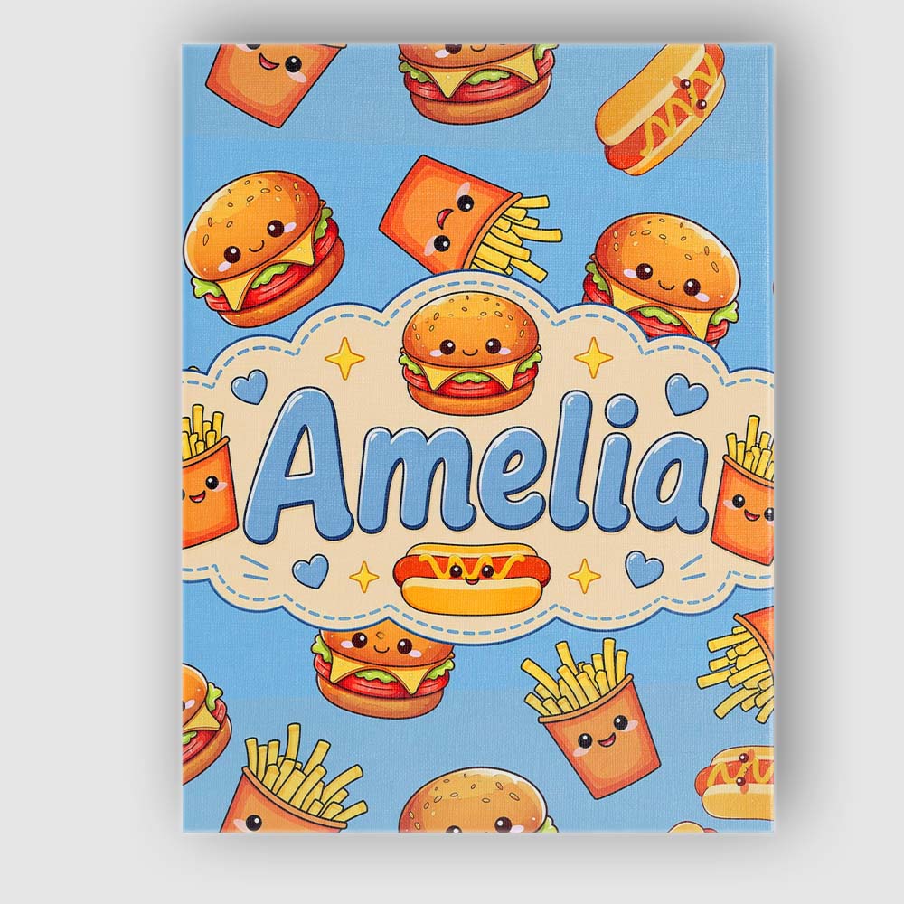 Personalised Name Cute Kawaii Burger Fries Custom Unique Gift Idea Elegant Feature Canvas Wall Art Print Decor Picture Ready to Hang