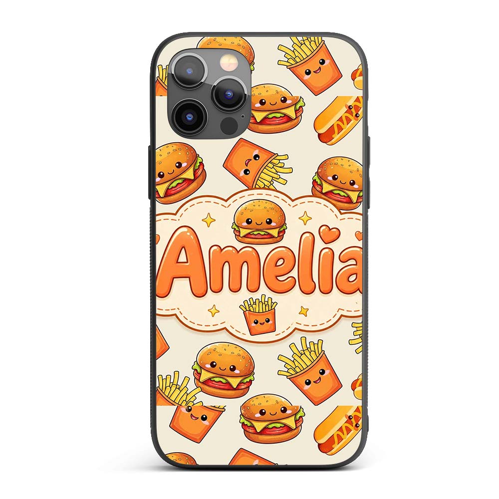 Kawaii Burger Fries Hotdog Fast Food Seamless Custom Name Protective Phone Case Mobile Cover Durable Everyday Smartphone Shock Resistant