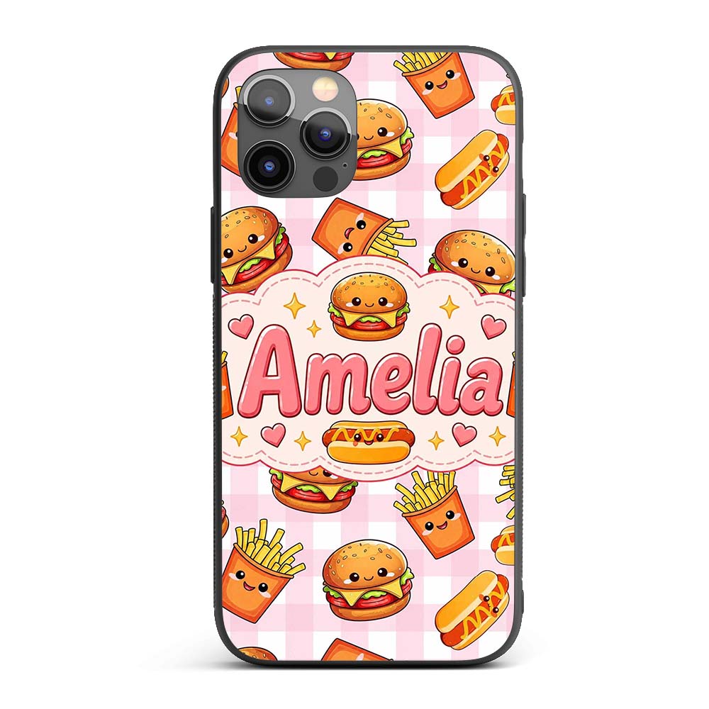 Kawaii Burger Fries Hotdog Fast Food Seamless Custom Name Protective Phone Case Mobile Cover Durable Everyday Smartphone Shock Resistant