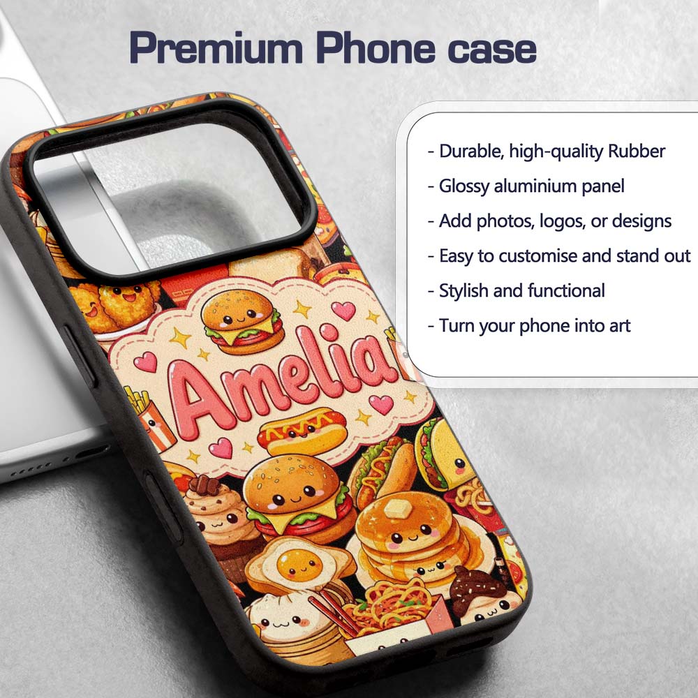 Cute Kawaii Fast Food Junk Snack Collage Seamless Custom Name Protective Phone Case Mobile Cover Durable Everyday Smartphone Shock Resistant