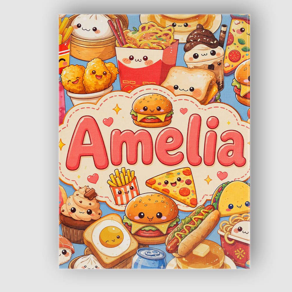 Personalised Name Cute Kawaii Fast Food Custom Modern Room Accent Elegant Feature Canvas Wall Art Print Decor Picture Ready to Hang
