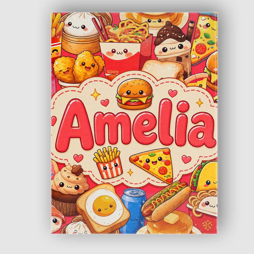 Personalised Name Cute Kawaii Fast Food Custom Modern Room Accent Elegant Feature Canvas Wall Art Print Decor Picture Ready to Hang