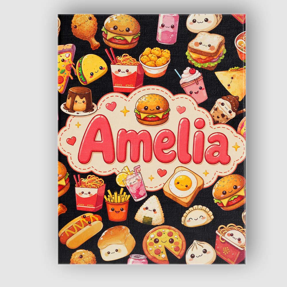 Personalised Name Cute Kawaii Fast Food Custom Modern Room Accent Elegant Feature Canvas Wall Art Print Decor Picture Ready to Hang