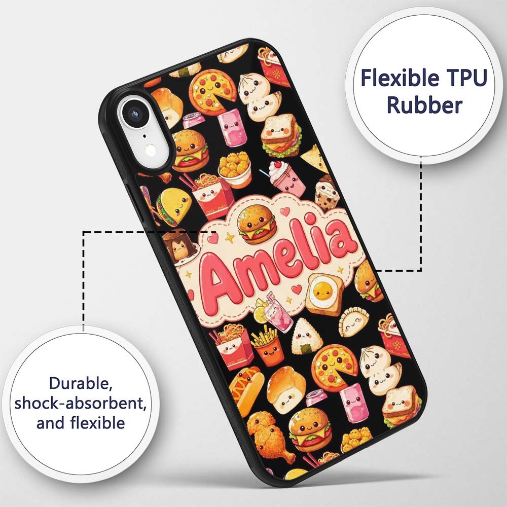 Cute Kawaii Fast Food Sushi Decorative Design Custom Name Protective Phone Case Mobile Cover Durable Everyday Smartphone Shock Resistant