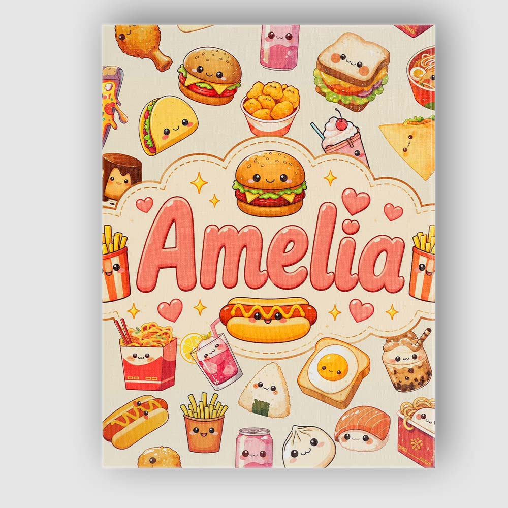 Personalised Name Cute Kawaii Fast Food Custom Modern Room Accent Elegant Feature Canvas Wall Art Print Decor Picture Ready to Hang