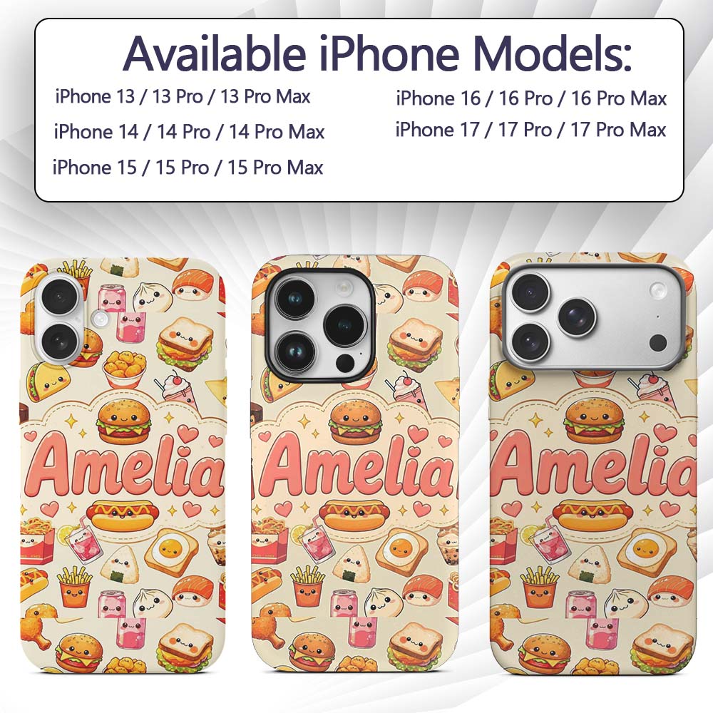 Cute Kawaii Fast Food Sushi Decorative Design Custom Name Protective Phone Case Mobile Cover Durable Everyday Smartphone Shock Resistant