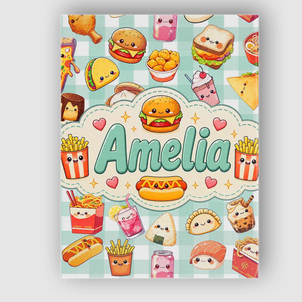 Personalised Name Cute Kawaii Fast Food Custom Modern Room Accent Elegant Feature Canvas Wall Art Print Decor Picture Ready to Hang