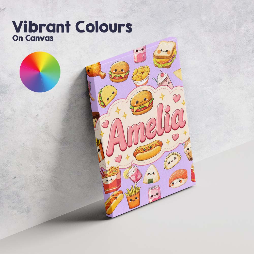 Personalised Name Cute Kawaii Fast Food Custom Modern Room Accent Elegant Feature Canvas Wall Art Print Decor Picture Ready to Hang