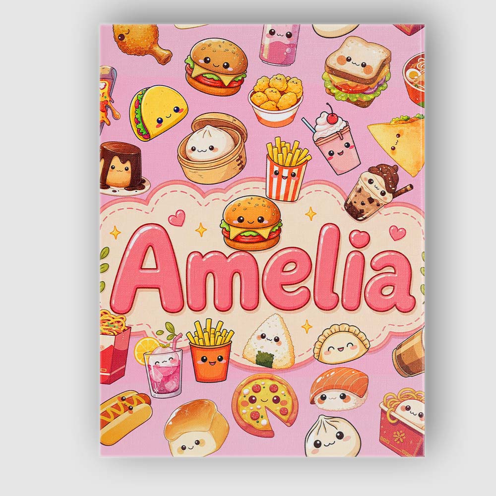 Personalised Name Cute Kawaii Fast Food Custom Modern Room Accent Elegant Feature Canvas Wall Art Print Decor Picture Ready to Hang