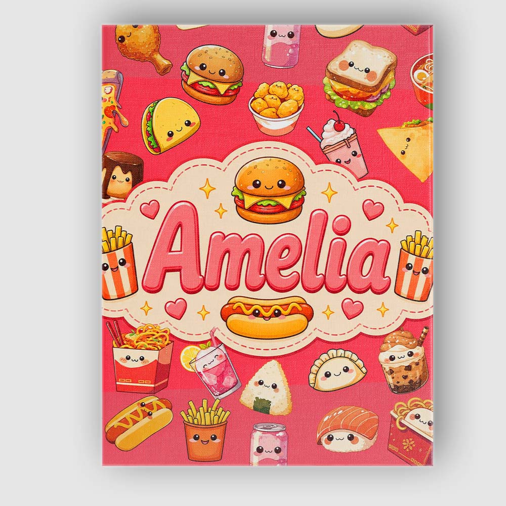 Personalised Name Cute Kawaii Fast Food Custom Modern Room Accent Elegant Feature Canvas Wall Art Print Decor Picture Ready to Hang