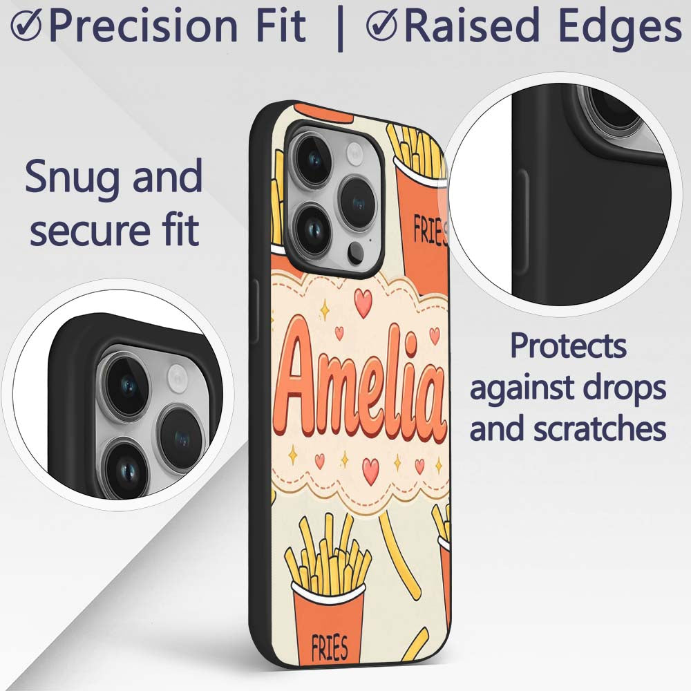 Cute Kawaii French Fries Cream Printed Design Custom Name Protective Phone Case Mobile Cover Durable Everyday Smartphone Shock Resistant