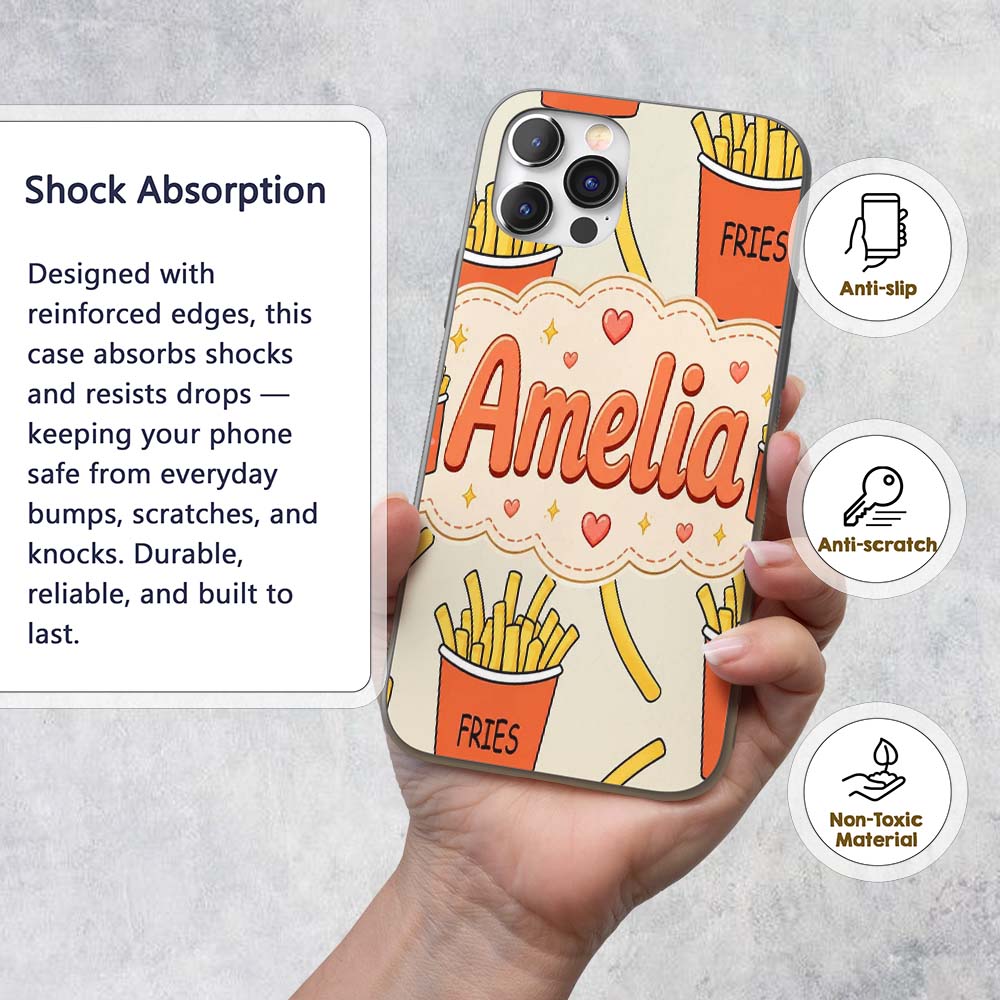 Cute Kawaii French Fries Cream Printed Design Custom Name Protective Phone Case Mobile Cover Durable Everyday Smartphone Shock Resistant