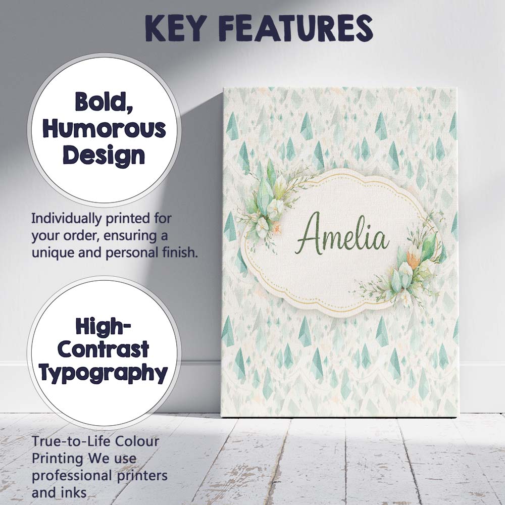 Personalised Name Soft Pastel Green Geometric Crystal Seamless Custom Modern Room Accent Canvas Wall Art Print Decor Picture Ready to Hang