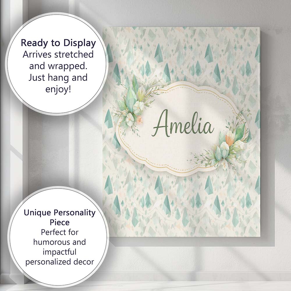 Personalised Name Soft Pastel Green Geometric Crystal Seamless Custom Modern Room Accent Canvas Wall Art Print Decor Picture Ready to Hang