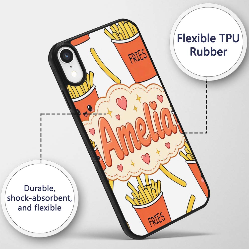 Cute French Fries Seamless Pattern Printed Design Custom Name Protective Phone Case Mobile Cover Durable Everyday Smartphone Shock Resistant