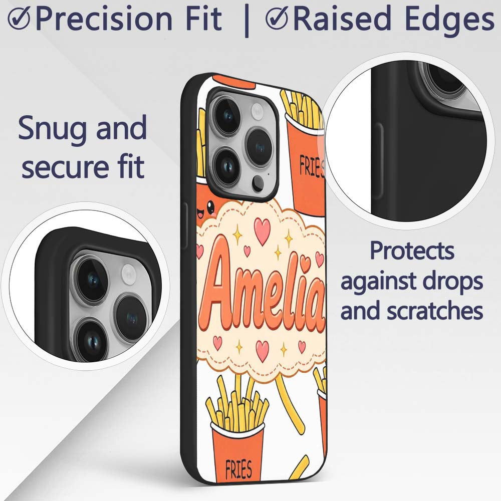 Cute French Fries Seamless Pattern Printed Design Custom Name Protective Phone Case Mobile Cover Durable Everyday Smartphone Shock Resistant