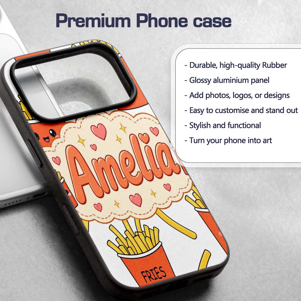 Cute French Fries Seamless Pattern Printed Design Custom Name Protective Phone Case Mobile Cover Durable Everyday Smartphone Shock Resistant