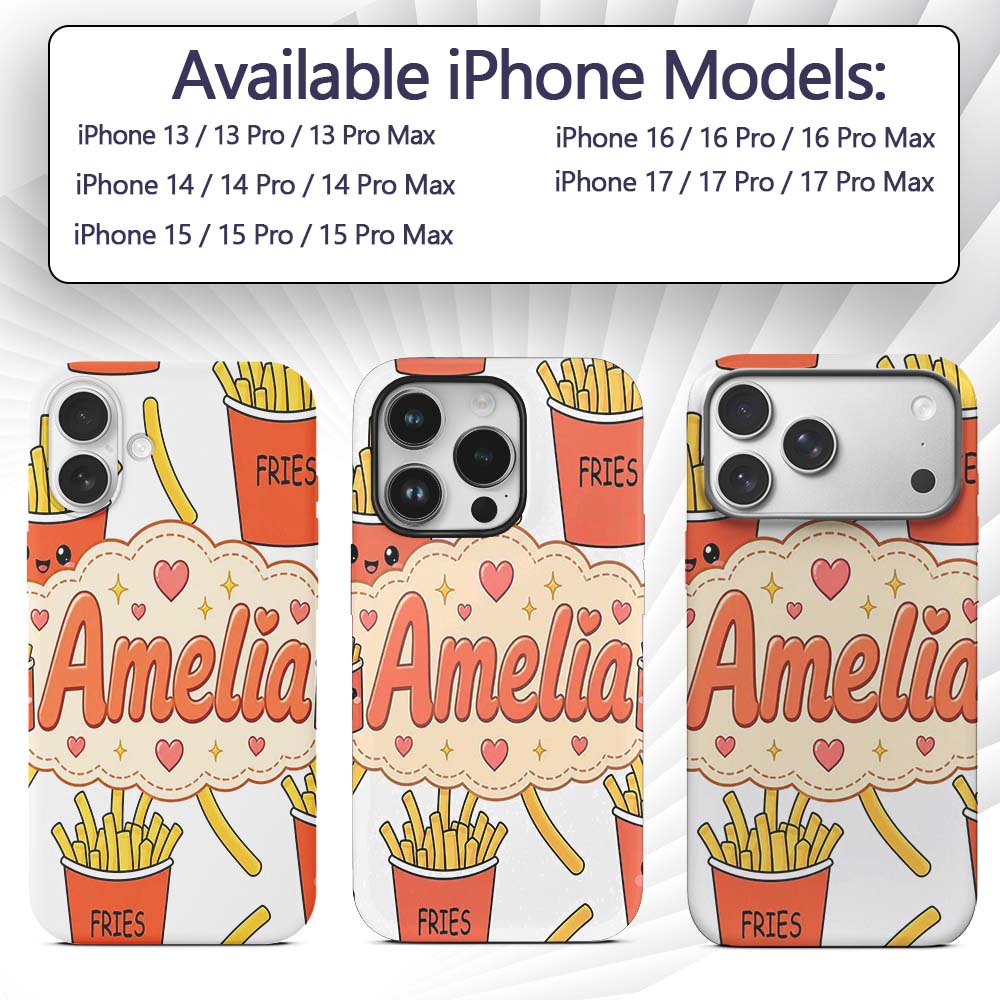 Cute French Fries Seamless Pattern Printed Design Custom Name Protective Phone Case Mobile Cover Durable Everyday Smartphone Shock Resistant