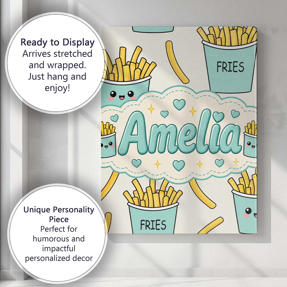 Personalised Name Cute French Fries Seamless Custom Bespoke Contemporary Display Canvas Wall Art Print Decor Picture Ready to Hang
