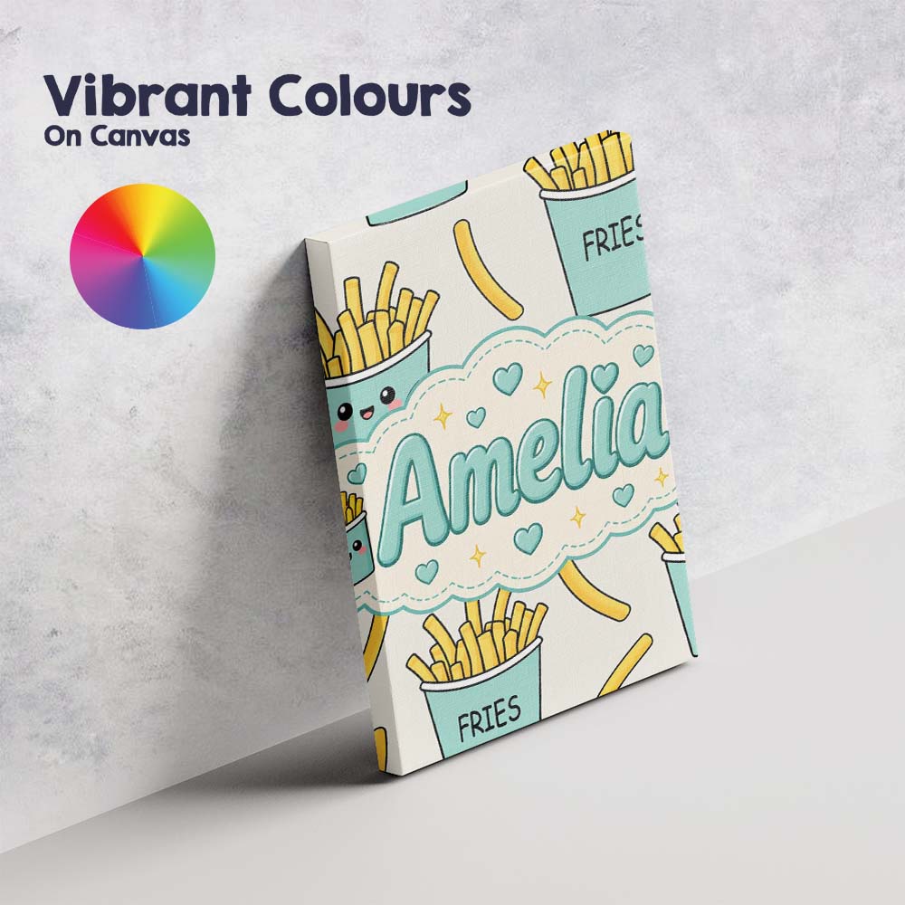 Personalised Name Cute French Fries Seamless Custom Bespoke Contemporary Display Canvas Wall Art Print Decor Picture Ready to Hang