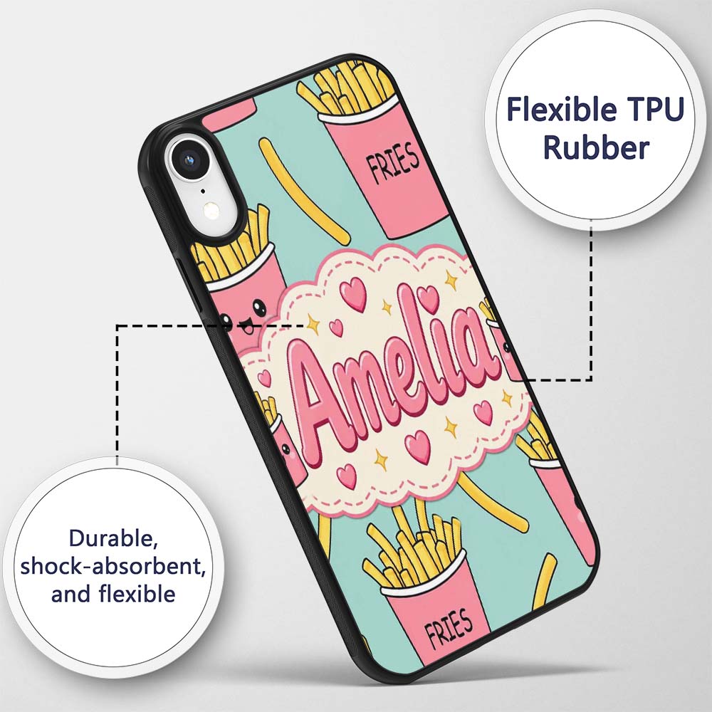 Cute French Fries Seamless Pattern Printed Design Custom Name Protective Phone Case Mobile Cover Durable Everyday Smartphone Shock Resistant