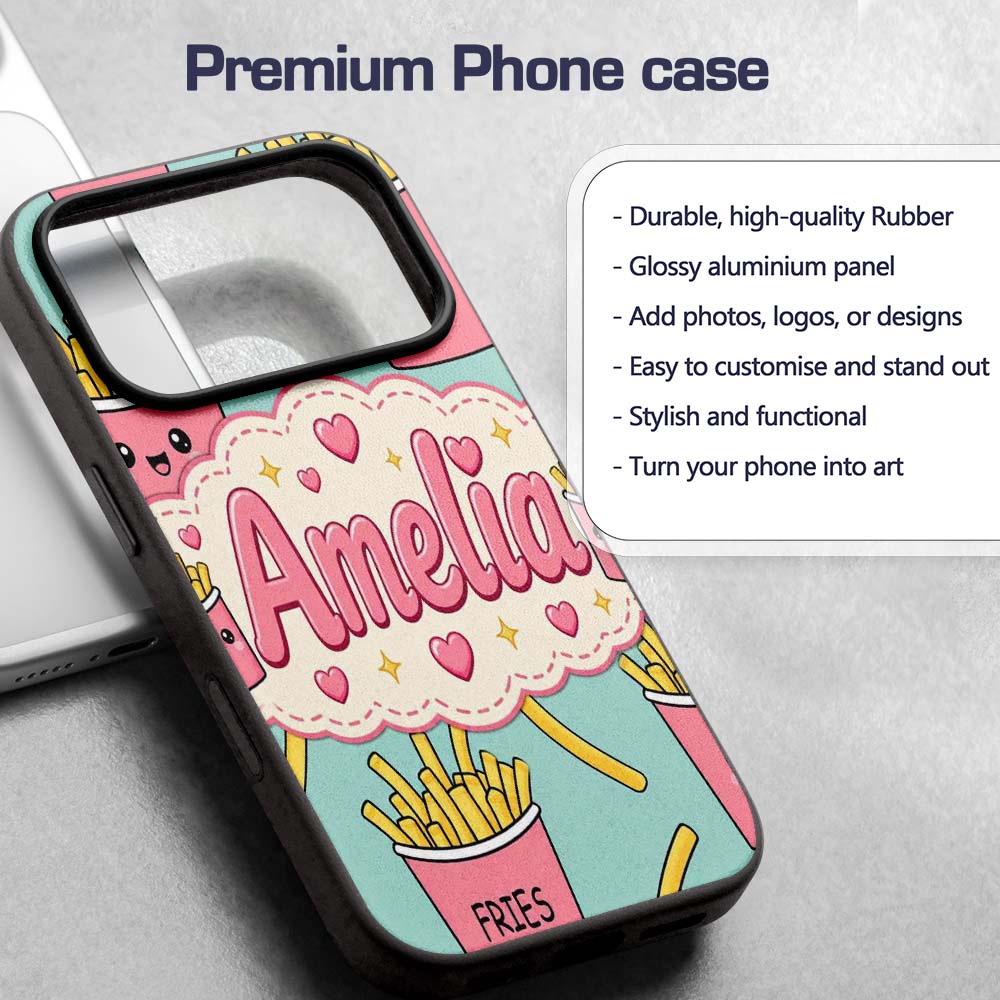 Cute French Fries Seamless Pattern Printed Design Custom Name Protective Phone Case Mobile Cover Durable Everyday Smartphone Shock Resistant