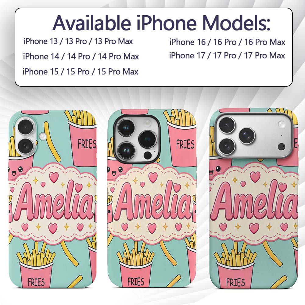 Cute French Fries Seamless Pattern Printed Design Custom Name Protective Phone Case Mobile Cover Durable Everyday Smartphone Shock Resistant