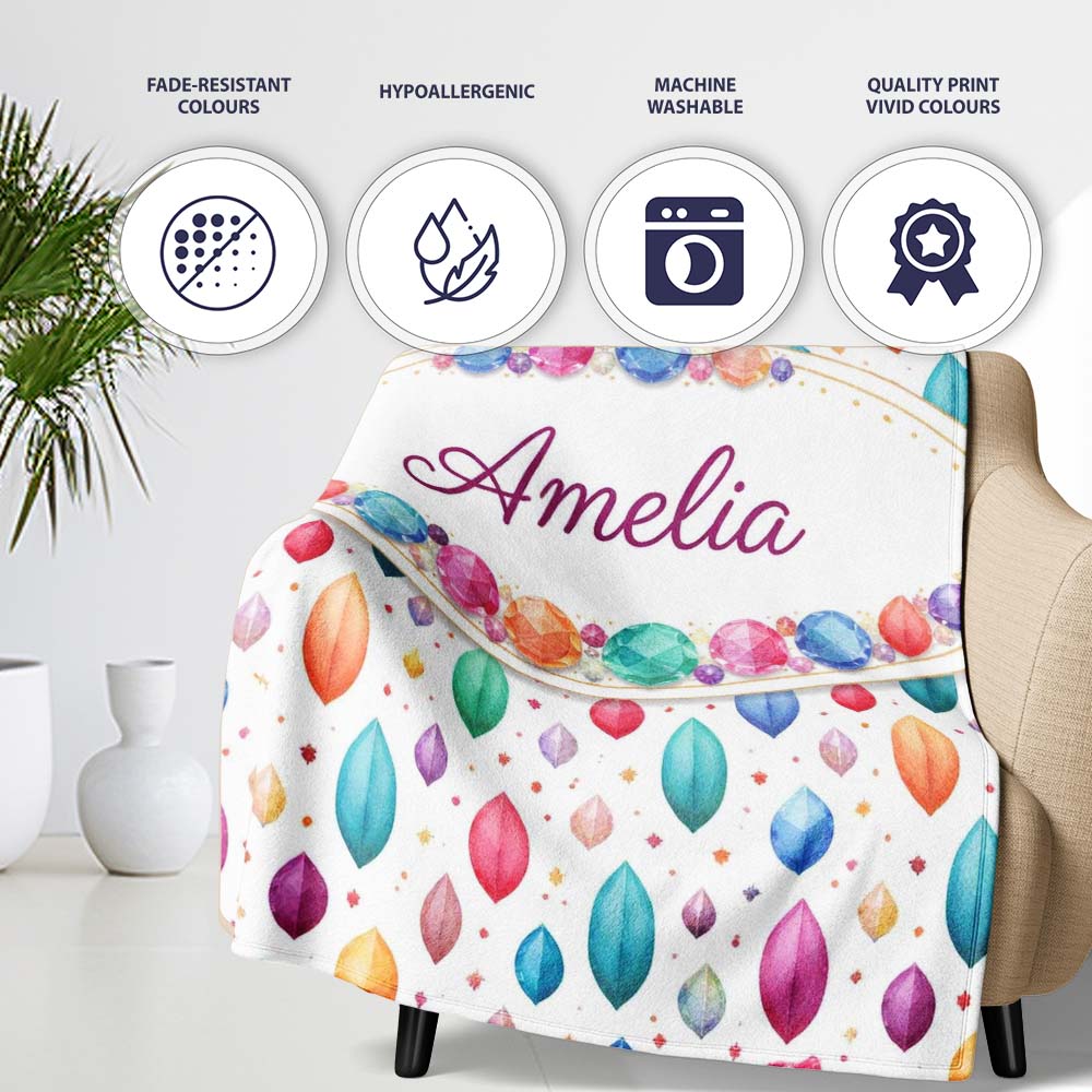 Minimal Multicolor Small Gemstone Scatter Seamless Pattern Lovely Personalised Custom Name Super Soft Fleece Blanket Bed Sofa Throw