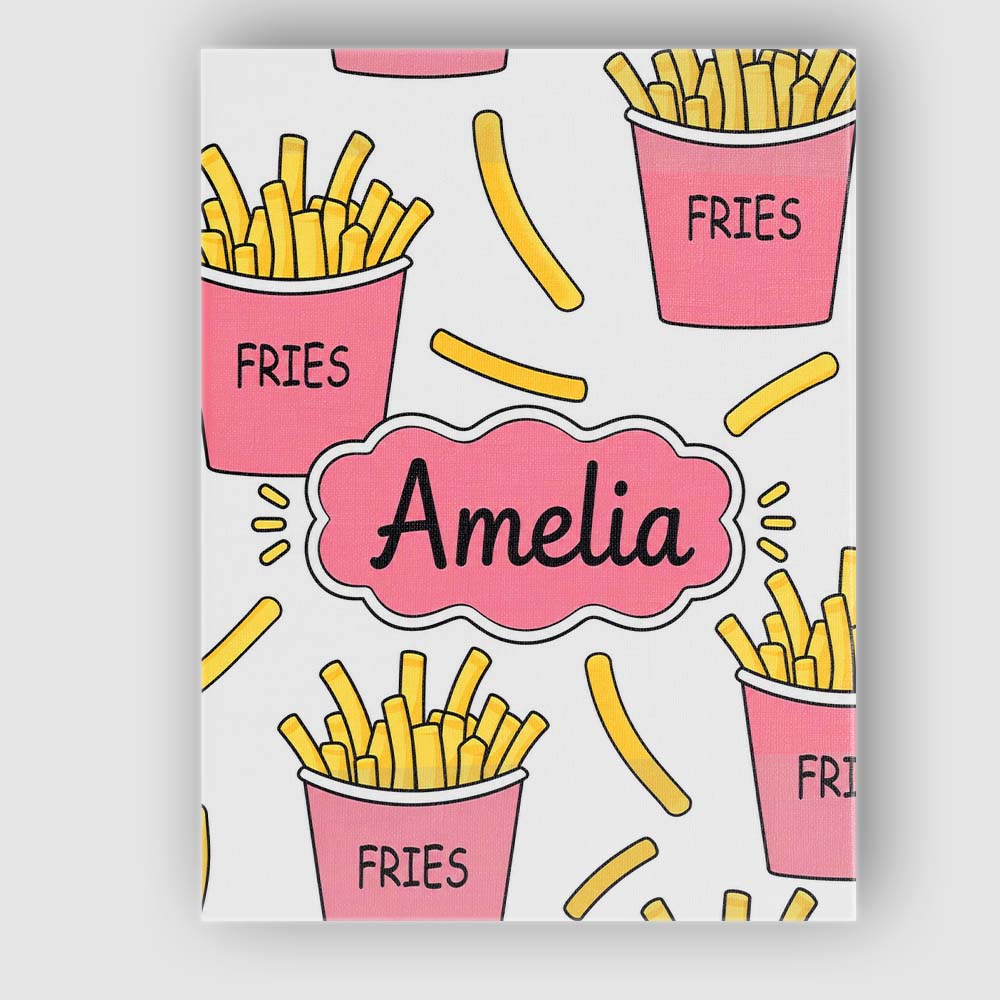 Personalised Name Cute French Fries Seamless Custom Bespoke Contemporary Display Canvas Wall Art Print Decor Picture Ready to Hang